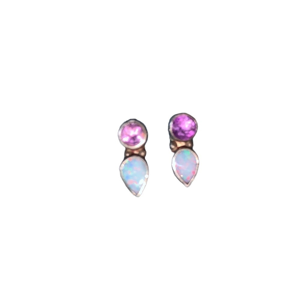 Amethyst Opal And Silver Studs - image 1